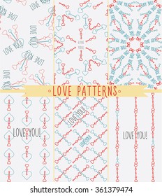 6 different vector vintage seamless patterns. Red and blue color. Endless texture can be used for printing onto fabric and wrapping paper or scrap booking.