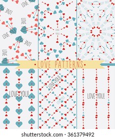 6 different vector vintage seamless patterns. Red and blue color. Endless texture can be used for printing onto fabric and wrapping paper or scrap booking.
