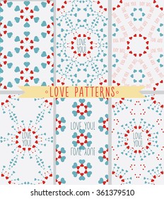 6 different vector vintage seamless patterns. Red and blue color. Endless texture can be used for printing onto fabric and wrapping paper or scrap booking.