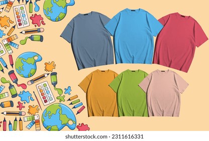 6 different vintage colour ash blue light red brown yellow lemon baby pink blank t shirt mockup or collection to show your design or to make your own mockup with colourful blank shirts