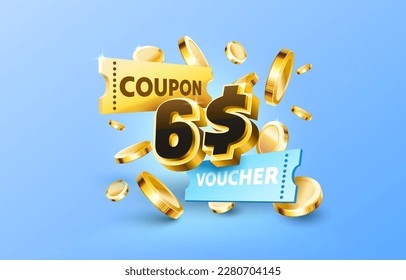 vale de regalo de cupón de 6$, oferta especial de banner de devolución de efectivo. Ilustración del vector