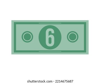 6 dollar vector illustration isolated in white background. Dollar price for sales and promotion