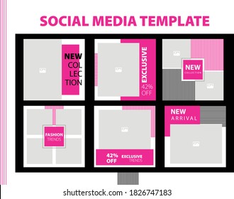 6 editable social media designs. Feminine look with pink design. Suitable for marketing channels