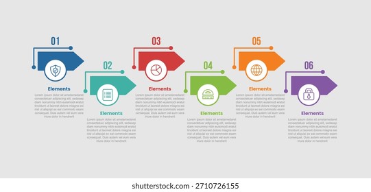 6 elements infographic comparison diagram with small arrow up and down with small circle at bottom with dot line style 6 step for slide presentation vector