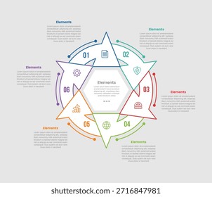 6 elementos infográfico diagrama de comparação com ciclo de seta circular com borda afiada criar triângulo com estilo de linha de ponto 6 etapa para slide apresentação vetor