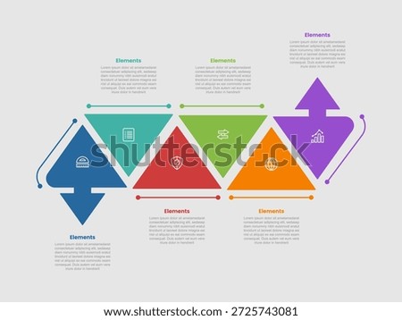 6 elements infographic comparison diagram with triangle box up and down locked position with arrow start and end with dot line style 6 step for slide presentation vector