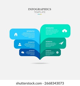 6 Elementos Plantilla de diseño infográfico. Presentación, Informe, Anuncio, Cartel, Estrategia y Plan. Ilustración vectorial.