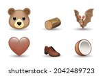 6 Emoticon isolated on White Background. Isolated Vector Illustration. Bear, wood log, bat, brown heart, shoes, coconut vector emoji Illustration. 3d Illustration set.