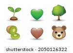 6 Emoticon isolated on White Background. Isolated Vector Illustration. Kiwi, tree, bear, brown and green heart, plant vector emoji Illustration. 3d Illustration set.