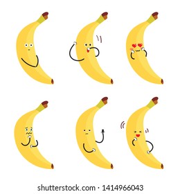 6 emotions cute banana vector