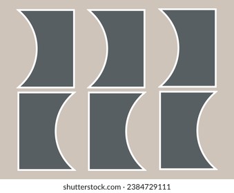 6 Empty dark curved banners with white frame. Templates for design, photos, collages. Website banner, flyer, leaflet. Vector Mockup on beige background. EPS10. 