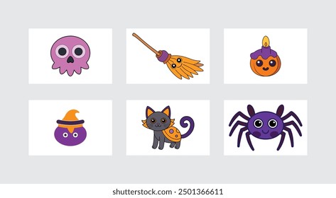 6 Exclusive Halloween Vector Sets Spooky Spiders, Cats, and Skulls.