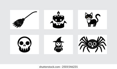 6 Exclusive Halloween Vector Sets Spooky Spiders, Cats, and Skulls.