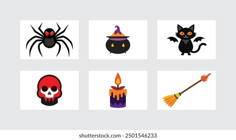 6 Exclusive Halloween Vector Sets Spooky Spiders, Cats, and Skulls.