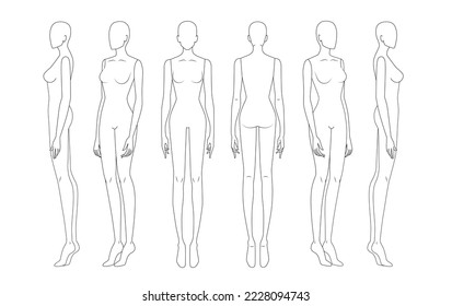 6 Fashion design body template, Croquis template female