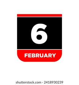 6 Feb calendar day vector icon