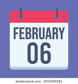 6 February Calendar. Blue Background. Vector Calendar.