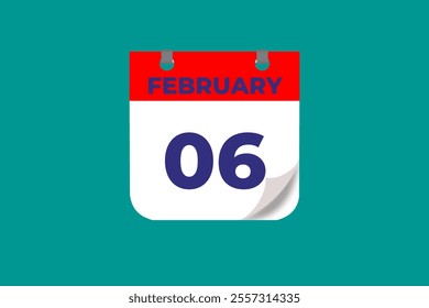 6 February calendar icon text page monthly web design on red, and blue background vector, icon, or illustration with the month of February 6