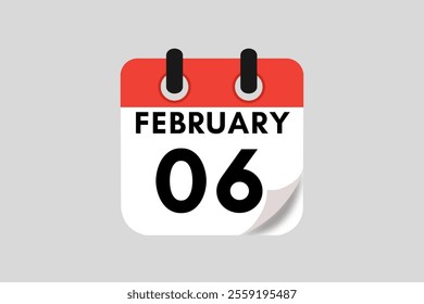 6 February calendar icon text page monthly web design on red, white, black and ash background vector, icon, or illustration with the month of February 6