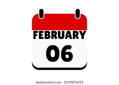 6 February calendar icon text page monthly web design on red, black and white background vector, icon, or illustration with the month of February 6