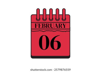 6 February calendar icon text page monthly web design on red, black and white background vector, icon, or illustration with the month of February 6