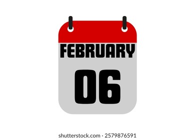 6 February calendar icon text page monthly web design on red, black and white background vector, icon, or illustration with the month of February 6