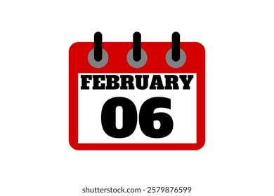 6 February calendar icon text page monthly web design on red, black and white background vector, icon, or illustration with the month of February 6