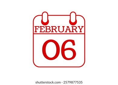 6 February calendar icon text page monthly web design on red and white background vector, icon, or illustration with the month of February 6