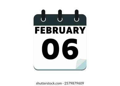 6 February calendar icon text page monthly web design on red, black deep green and white background vector, icon, or illustration with the month of February 6 