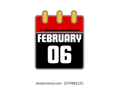 6 February calendar icon text page monthly web design on red, black, yellow and white background vector, icon, or illustration with the month of February 6