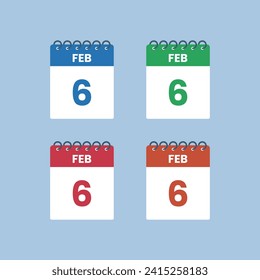 6 February  calendar reminder. 6th February  Date Month calendar icon design template.