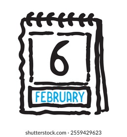 6 February date calendar - A simple yet elegant line art illustration of a date calendar captures the essence of organization and timekeeping. The clean lines and minimalistic design 