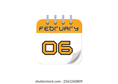 6 February month single day vector, illustration, calendar with yellow, black and white color background calendar February 6