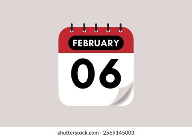 6 February month single day vector, illustration, calendar with maroon, rose and white color background calendar February 6