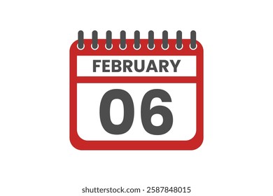 6 February month single day vector, illustration, calendar with red, black and white color background calendar February 6