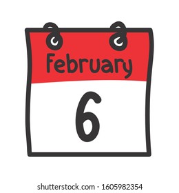 6 February. Vector flat daily calendar icon. Date and time, day, month. Holiday