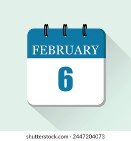 6 de febrero Vector de calendario diario plano icono. Fecha y mes.