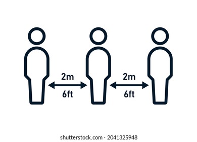 6 feet apart distance line icon. Clipart image isolated on white background