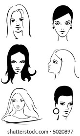 6 female faces (all background transparent)
