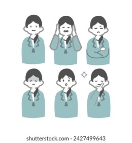 6 female workers with various expressions