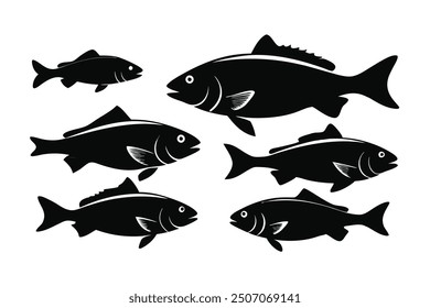 6 fish silhouette vectors, ideal for clip art line art and printable designs