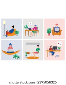 6 Flat Art Work From Home Icons