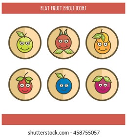 6 Flat Fruit Separated Emoticon Icons. Vector, editable