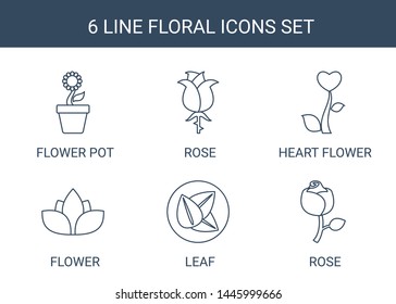 6 floral icons. Trendy floral icons white background. Included line icons such as flower pot, rose, heart flower, flower, leaf. floral icon for web and mobile.