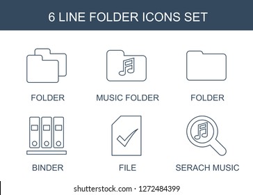 6 folder icons. Trendy folder icons white background. Included line icons such as music folder, binder, file, serach music. folder icon for web and mobile.