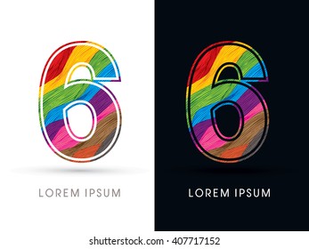 6 Font , colorful wave, designed using colorful grunge brush graphic vector