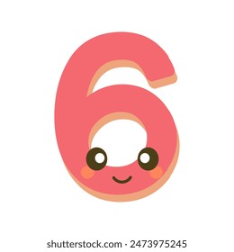 6 font number. Number with five cute faces, children, children's room, birthday party design, cartoon vector illustration