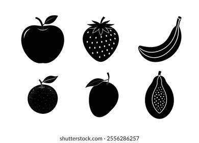 6 fruit bundle set silhouette vector illustration art with a white background 