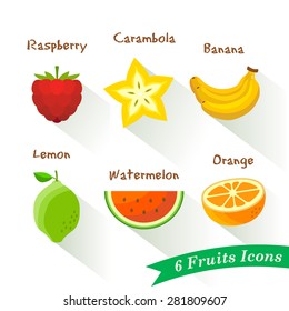 6 fruit icons set