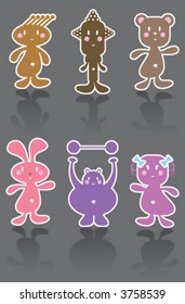 6 funny cartoon character icons (vector) - cartoon illustration